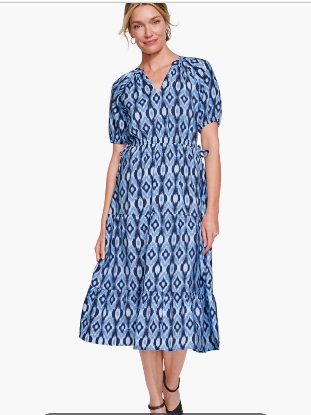 Johnston & Murphy Blue Ikat-Print Midi Dress